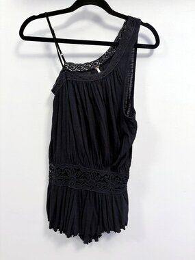 Free People Black One Shoulder Crochet Lace Tunic Size S